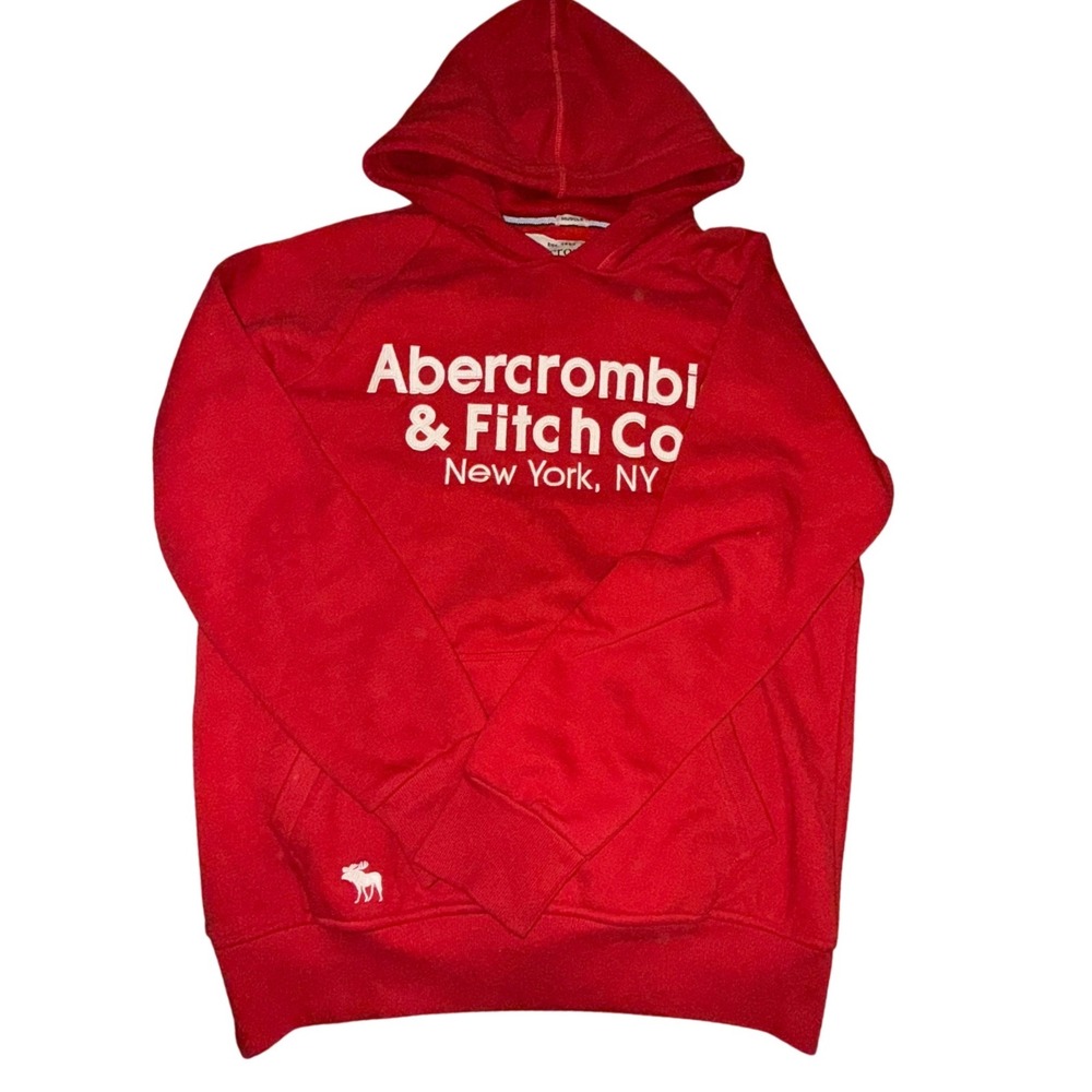 Y2K Abercrombie‎ & Fitch Red Logo Hoodie XXL Muscle Fit Men's